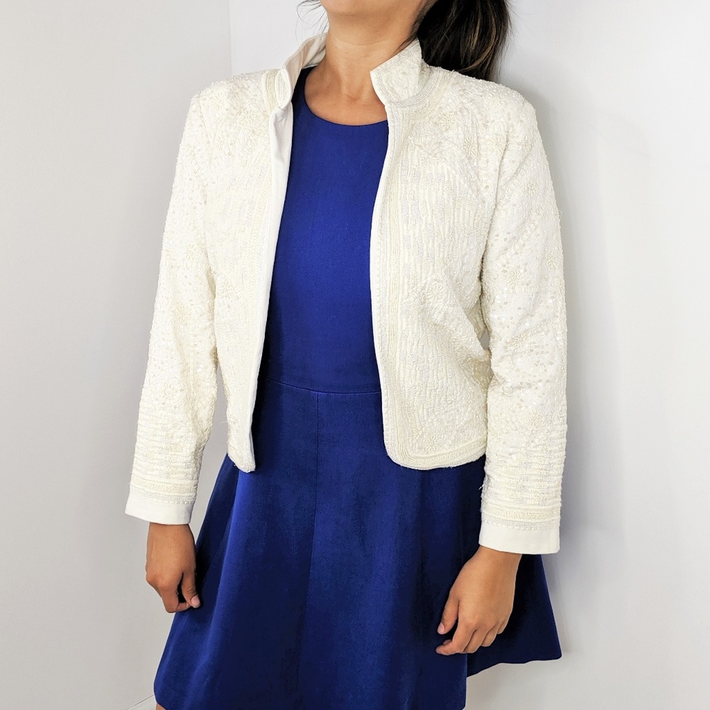 SOLD! ZARA Beaded Cream Beige Long Sleeve Blazer - Picture 5 of 10